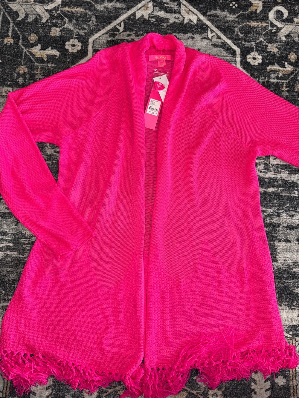 Lilly Pulitzer Vibrant Pink Open-Front Fringe Hem Tatum Cardigan